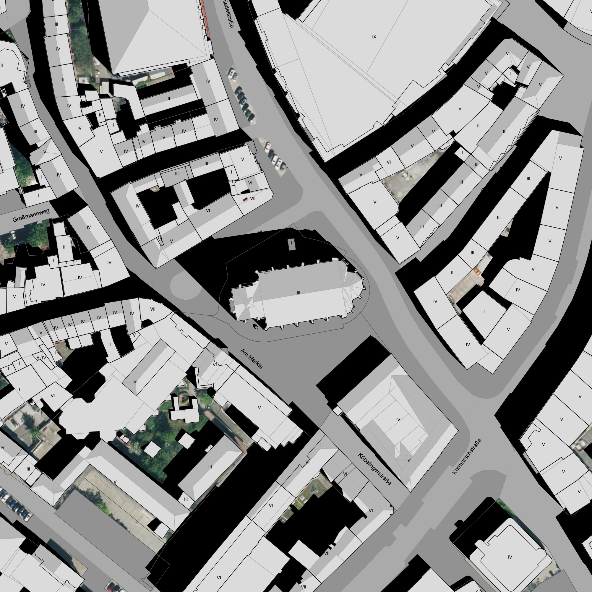 Beispielhafter Ausschnitt eines generierten Lageplans im DXF-Stil